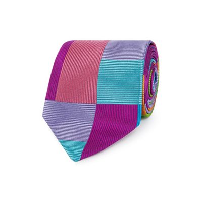 Purple large block print silk tie